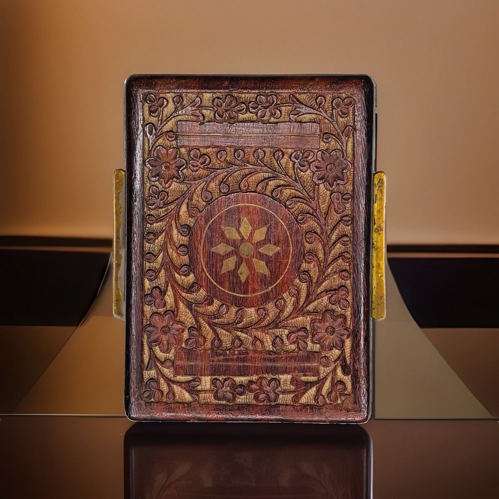 Jewelry Box Unisex Brown Hand Carved Sheesham Wood Brass Inlay India